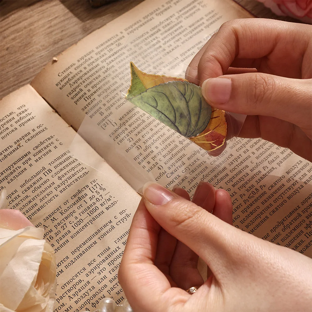 100 sheets Vintage Leaf Plant Rose PET Scrapbooking Sticker Pack Waterproof Decorative Material Aesthetic Sticker For DIY Craft