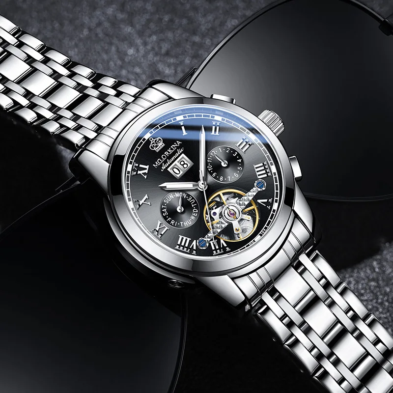 2025 New Mens Watches Automatic Mechanical Watch Tourbillon Sport Clock Leather Casual Business Retro Wristwatch Relojes Hombre