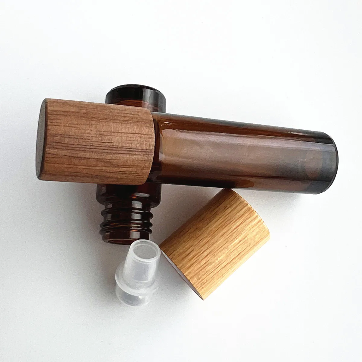 12X 24X 5ML 10ML Glass Essential Oil Roll On Bottles Natural Bamboo Wood Lid Perfume Vials Steel Roller Ball Refillable Portable