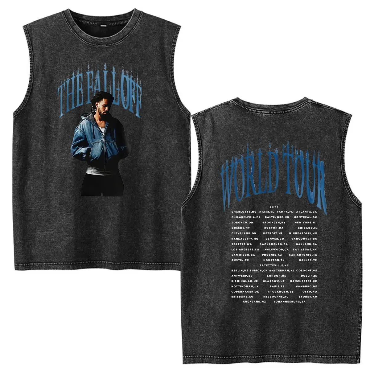 J Cole The Fall Off World Tour 2026 Washed Tank Top T Shirts Men's Vintage Fashion Clothing T-shirt Hip Hop Short Sleeve T-shirt