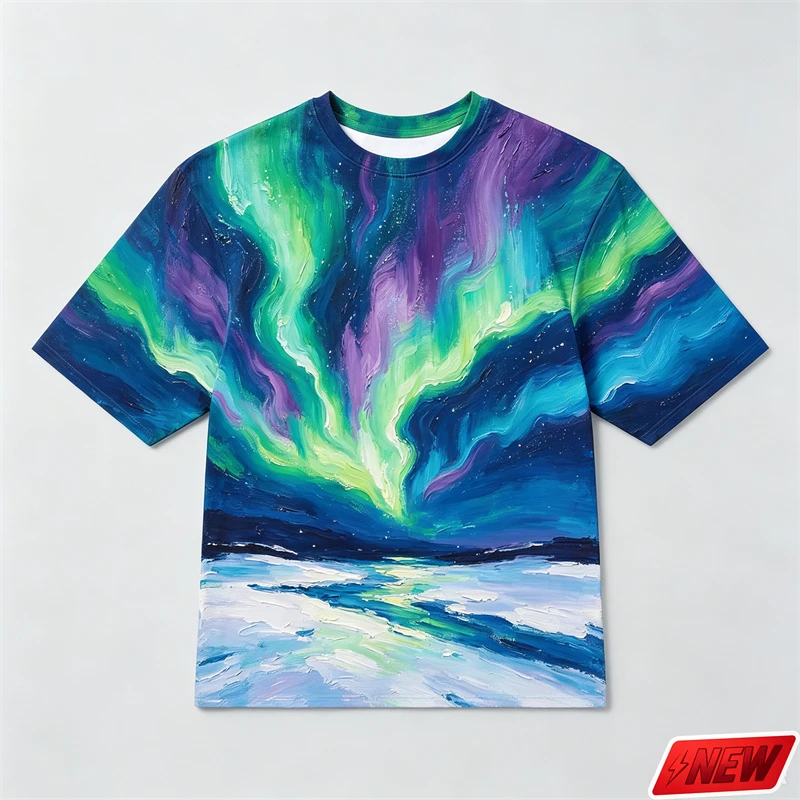 3D Printed Natural Scenery Short Sleeve T Shirt Men Colorful Ocean Sunset And Plant Graphic Crew Neck Summer Fashion Unisex Tee