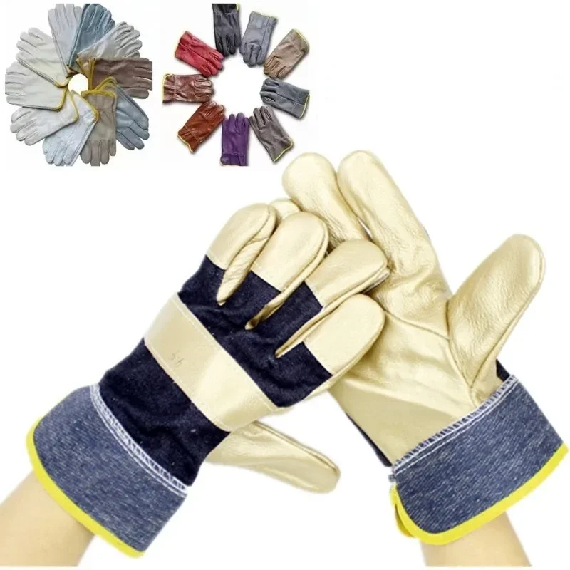 Work Gloves Cowhide Leather Workers Work Welding Safety Protection Garden Sports Motorcycle Driver Wear-resistant Gloves