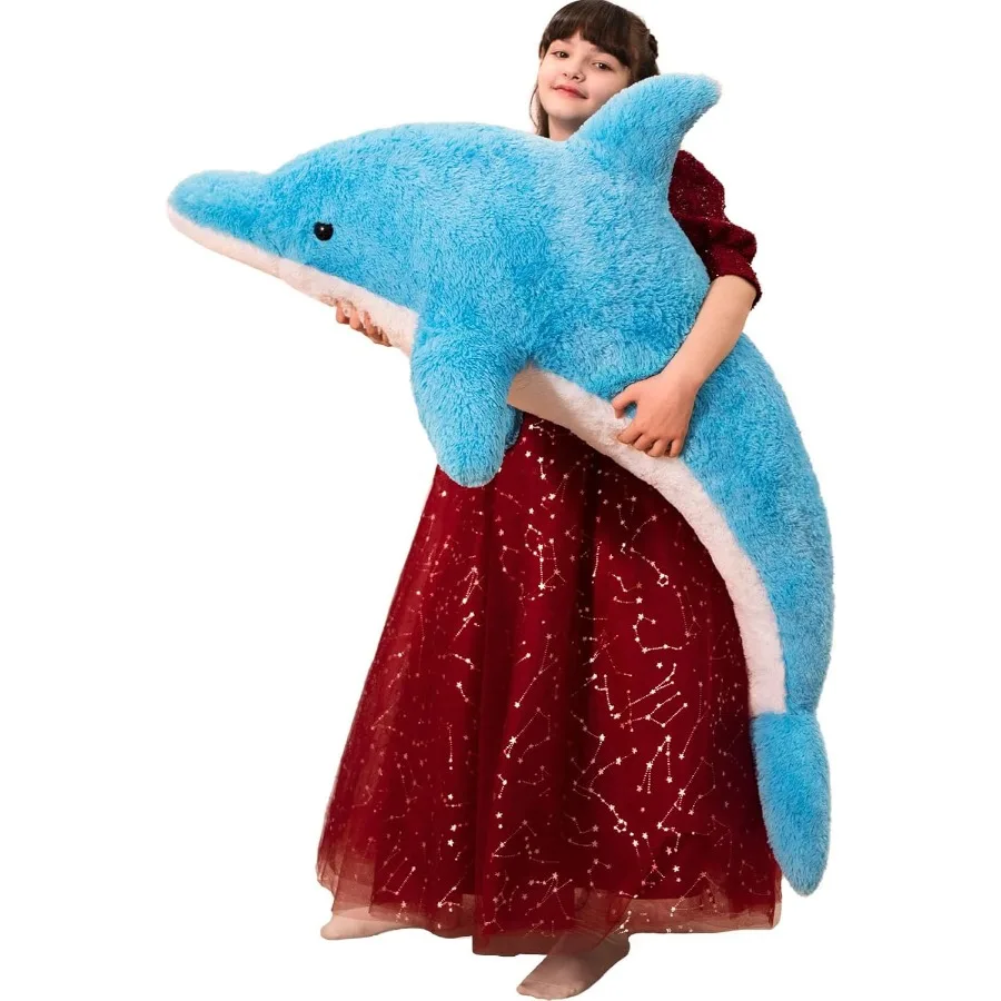 

55 Inch Giant Blue Dolphin Stuffed Animal Soft Plush Toy for Marine Ocean Theme Gift Large Soft Stuffed Dolphin Plush Toy