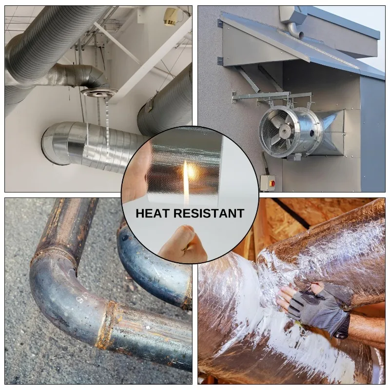 2 Stück selbstklebendes Aluminiumfolien-Fiberglas-Hitzeschildband, reflektierendes Material, kühles Klebeband, selbstklebend für HVAC, Rohr, Auto