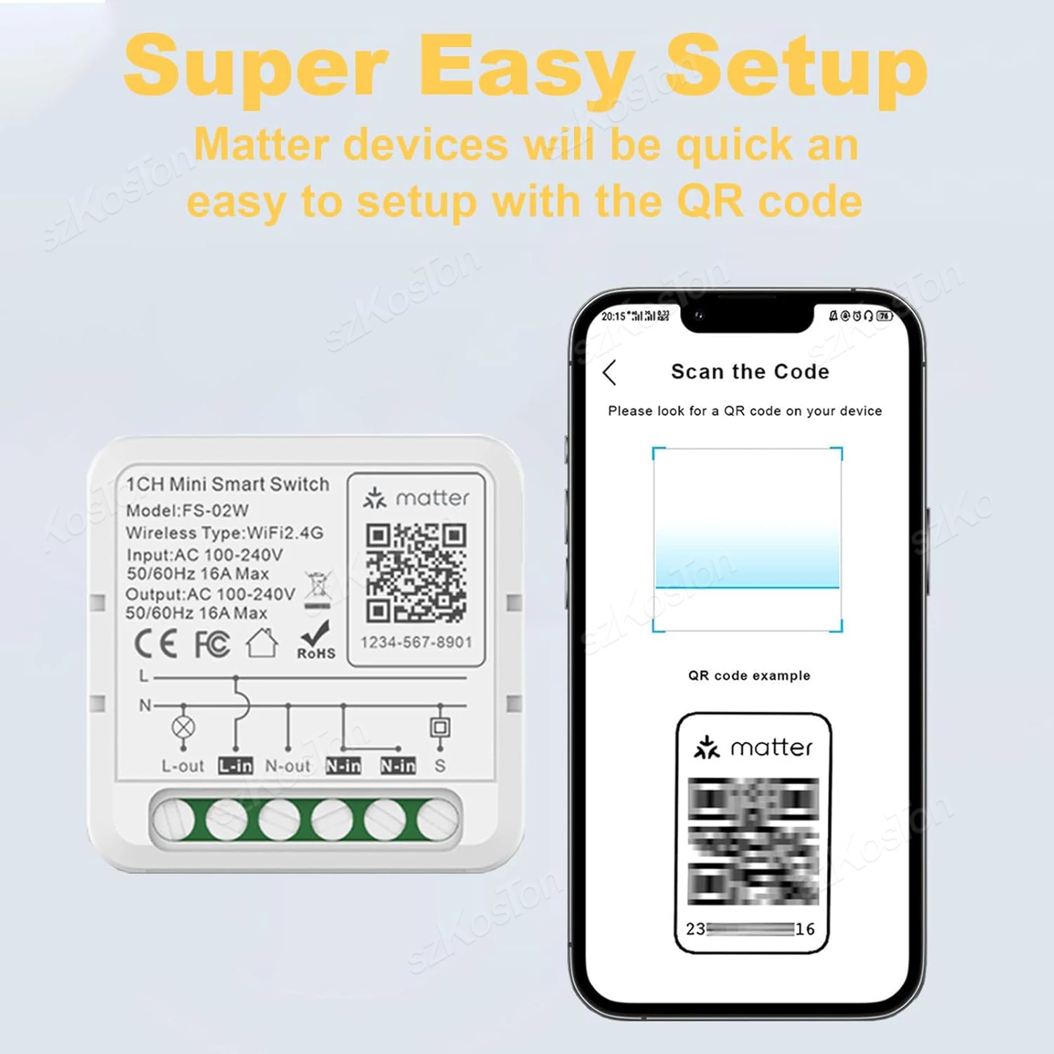 Matter WiFi Smart Switch for Homekit Smartthings Home Assistant 16A Smart Home Automation Relay Module Works with Alexa Google