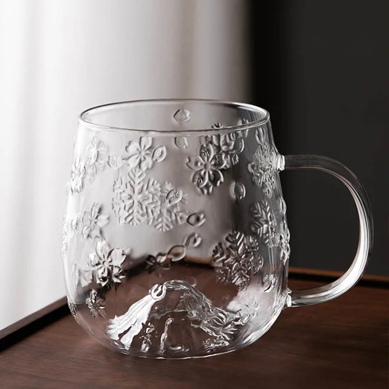

Handle High Borosilicate Glass Snowflake Cup Transparent Fuji Mountain Cup Office Tea Infuser Glass