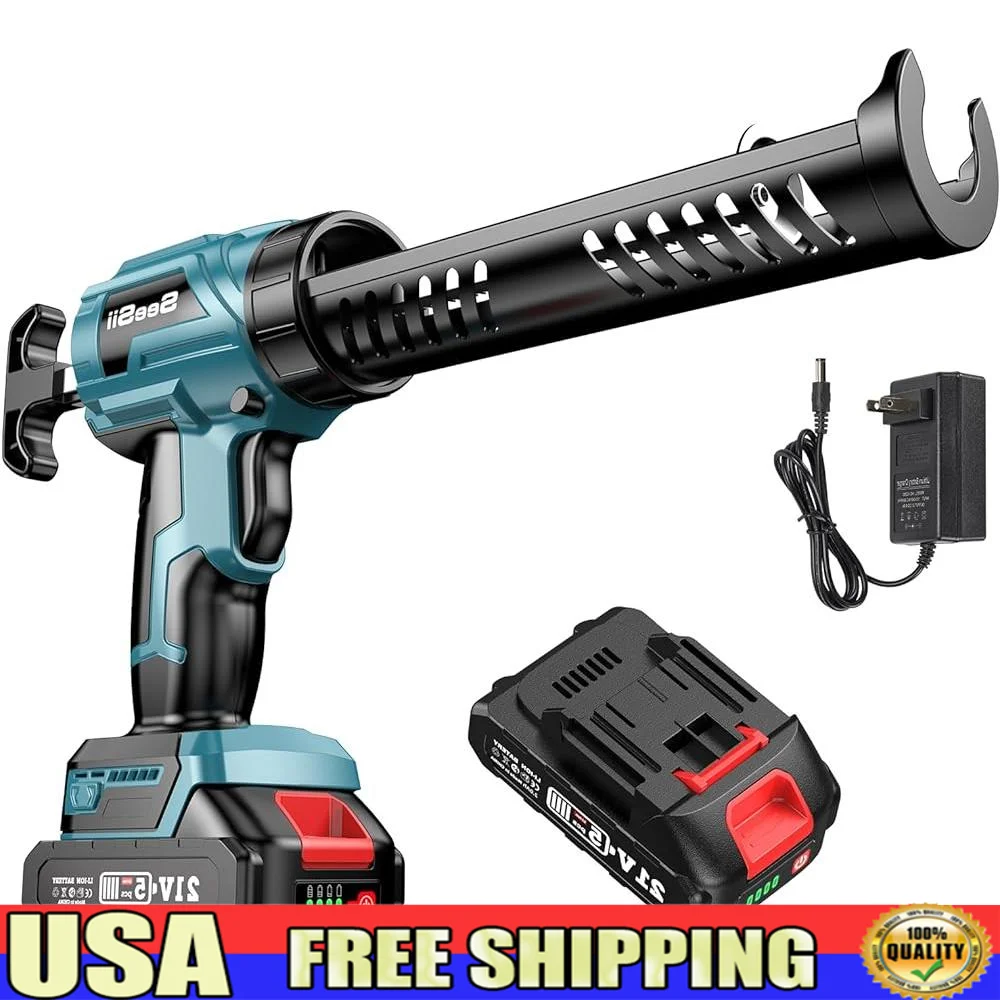 21V Cordless Caulking Gun Electric No Drip Caulker 300kg Thrust 4 Speeds 10oz 300ml Battery Powered Sealant Applicator