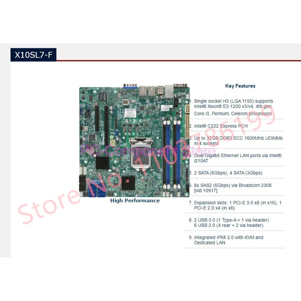 X10SL7-F  High Performance Server Motherboard E3-1200 v3/v4 4th Gen. Core i3 ECC 8x SAS2 (6Gbps) LGA1150 DDR3