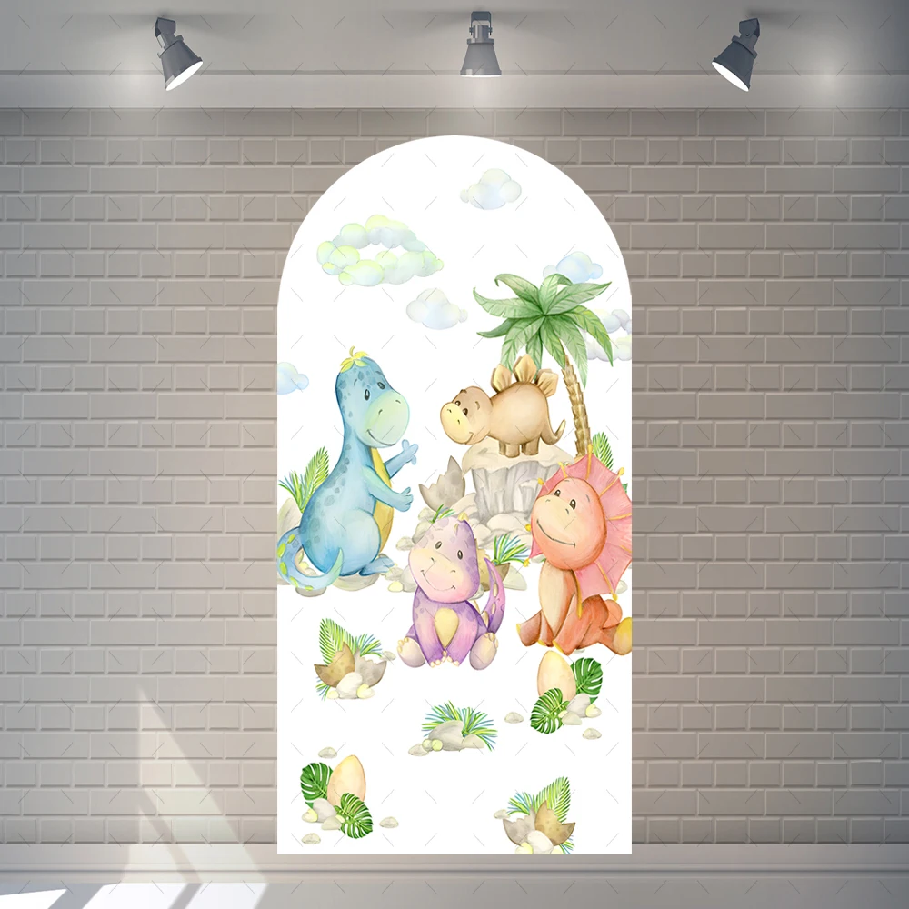 Cartoon Dinosaur Background Arched Custom Kids Happy Birthday Decoration Background Baby Family Party Photography Backdrop Props