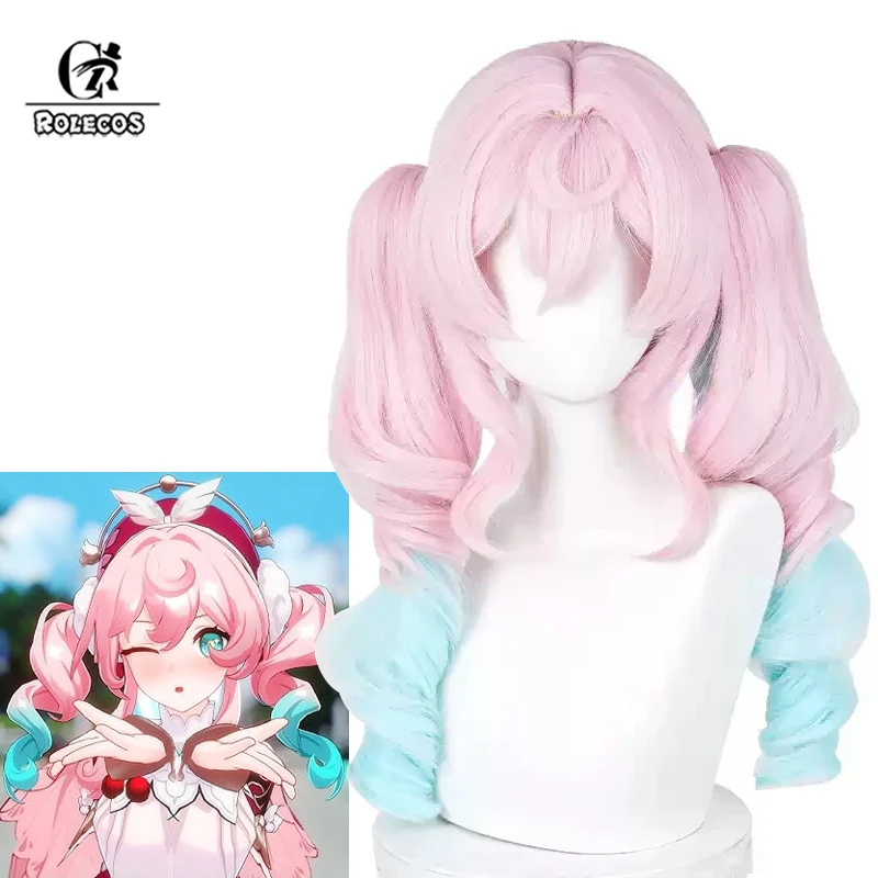 ROLECOS Game Honkai: Star Rail Hyacine Cosplay Wigs Hyacine 48cm Pink Gradient Blue Ponytail Wig Heat Resistant Synthetic Hair