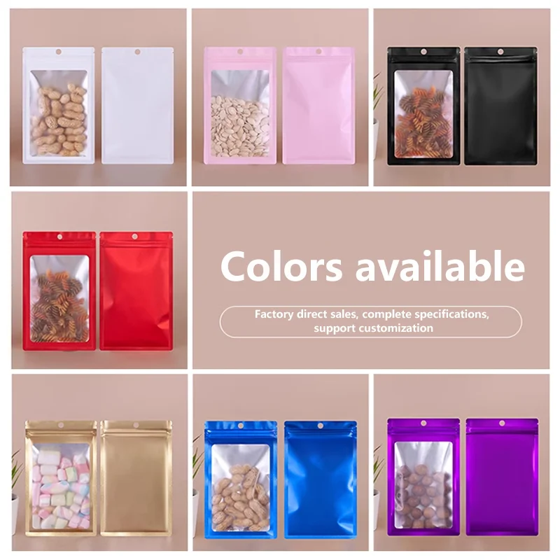 100pcs Colorful Aluminum Foil Ziplock Bags Matte Bags Suitable for Small Products Sealed Packaging Bags with Customized Logo