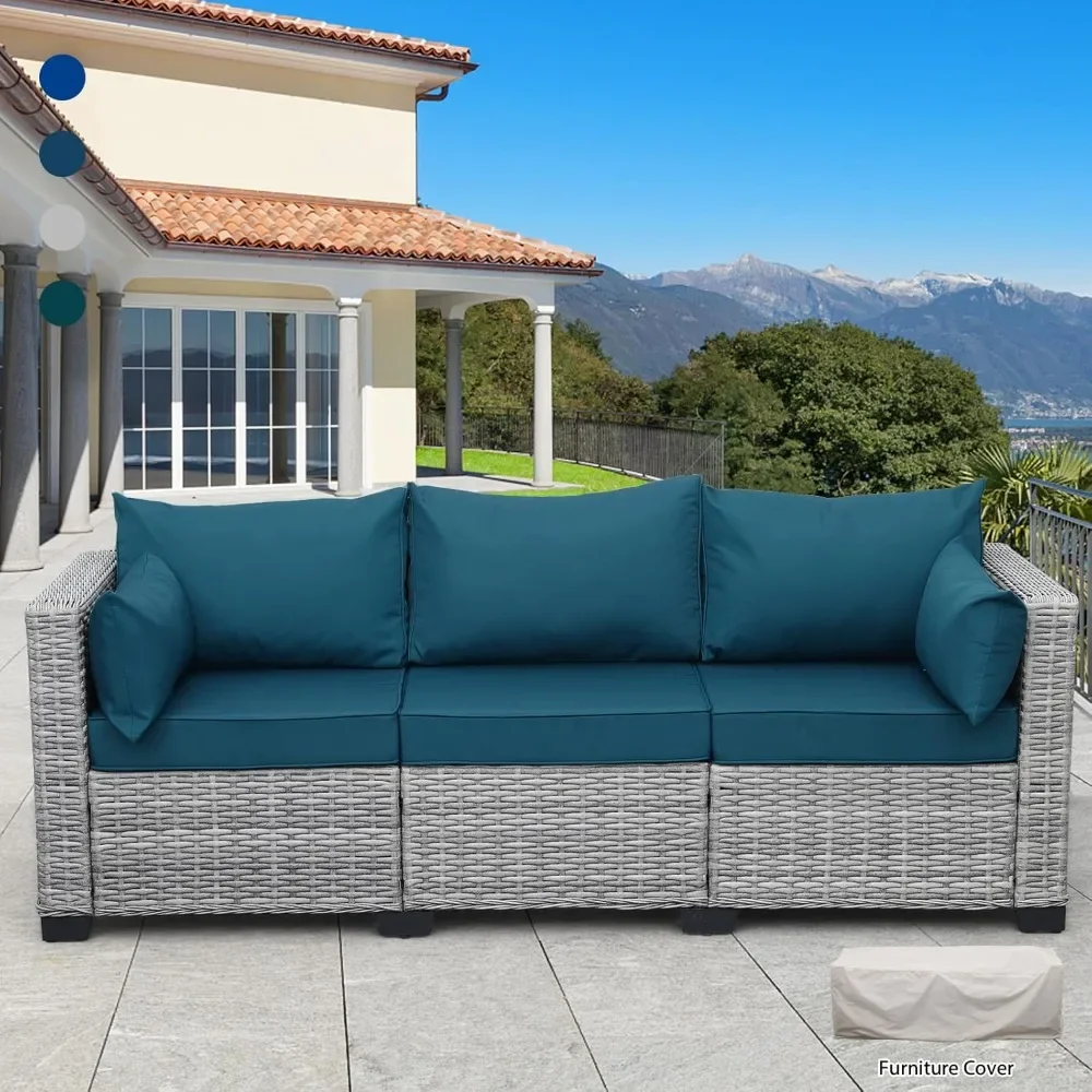 Outdoor Furniture Wicker 3-seat Sofa with Waterproof Cover and Anti-Slip Cushions, Deep Seat, High Backrest