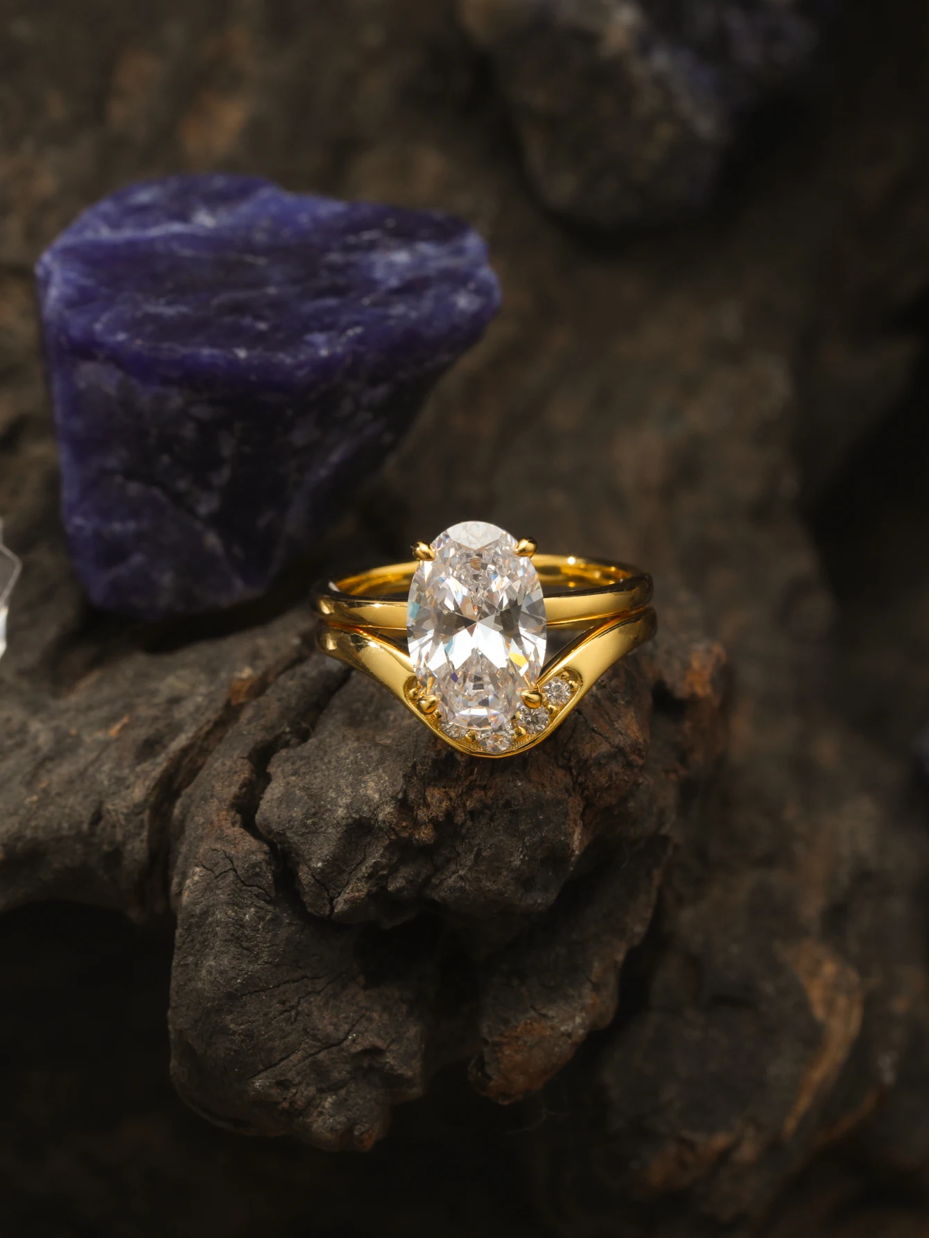 S925 فضة البيضاوي 4.5CT مويسانيتي خاتم مجموعة غرامة مجوهرات مطلية بالذهب 18 كيلو مناسبة لتقديم هدية عيد ميلاد