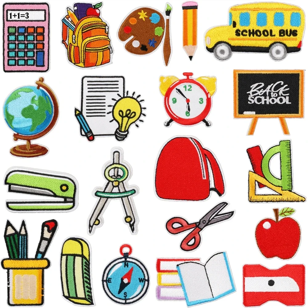 Stickers Iron On Patches for Clothing Sewing Back to School Embroidery Fusible Applique Badge Backpack Decoration Stripe Patch