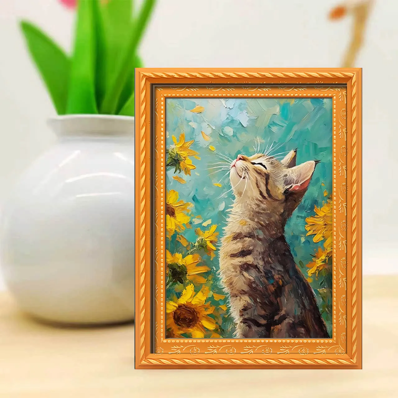 1 Piece Sunflower Tabby Cat Oil Painting Style Fridge Magnet, Healing Cat-Themed Magnetic Sticker, Fresh Pastoral Style Decorative Magnet, Suitable for Kitchen/Cabinet, Gift for Cat Lovers