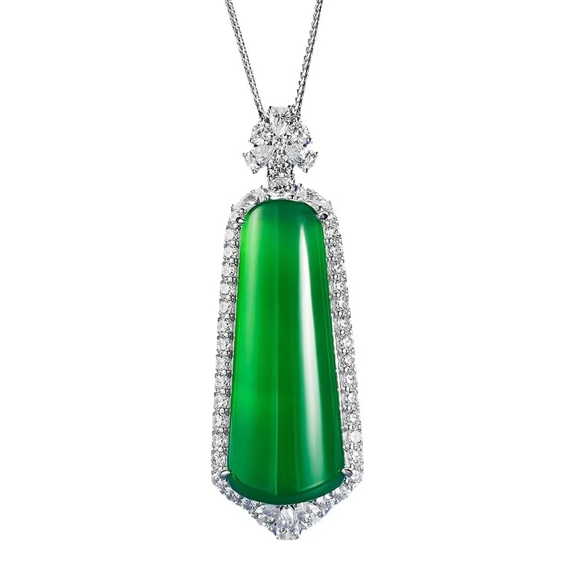 

S925 Silver Necklace Inlaid with Emerald Emperor Green Jade Marrow Fashion Versatile Necklace Boutique Jewelry for Women