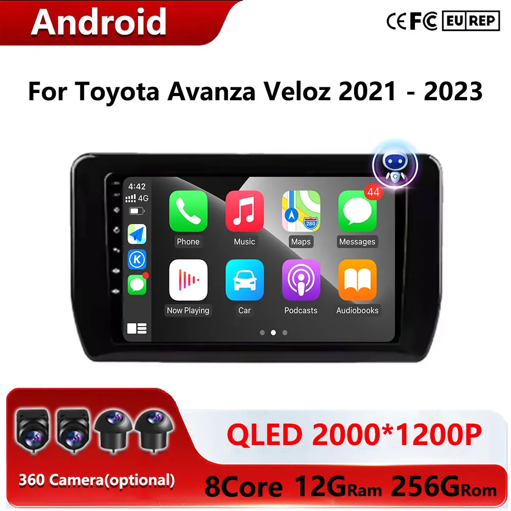 

Автомобильный радиоприемник Android 16 для Toyota Avanza Veloz 2021-2023 GPS Мультимедийный плеер Navi Головное устройство 360 Камера Беспроводной Carplay DSP BT