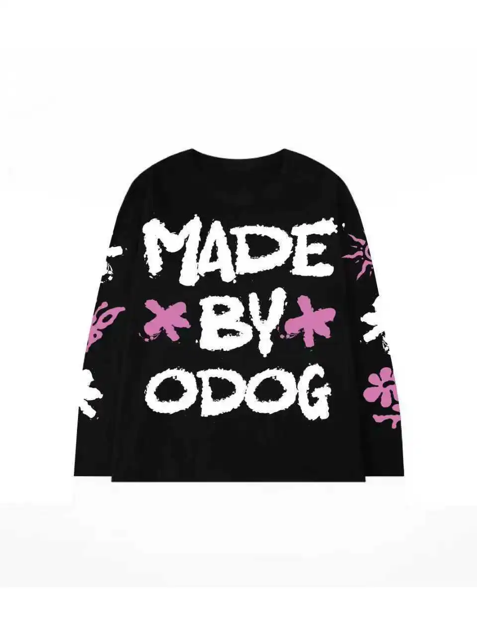 

Модная повседневная дышащая футболка Odog Bla And Pink с принтом и длинными рукавами для уличных танцев, из смесового хлопка и полиэстера