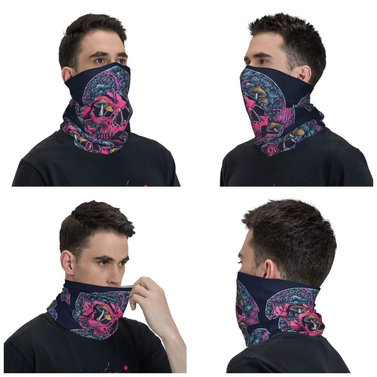 Trippy Skull Magic Mushroom Art Bandana Neck Gaiter UV Protection Face Scarf Cover Men Women Headwear Tube Balaclava