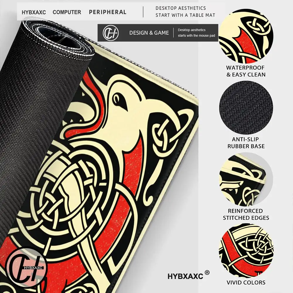 HYBXAXC Celtic Dragon Desk Mat, Medieval Knotwork Extended Mouse Pad, Gothic Red Gold Desk Decor, Fantasy Gaming Desk Accessory view 4