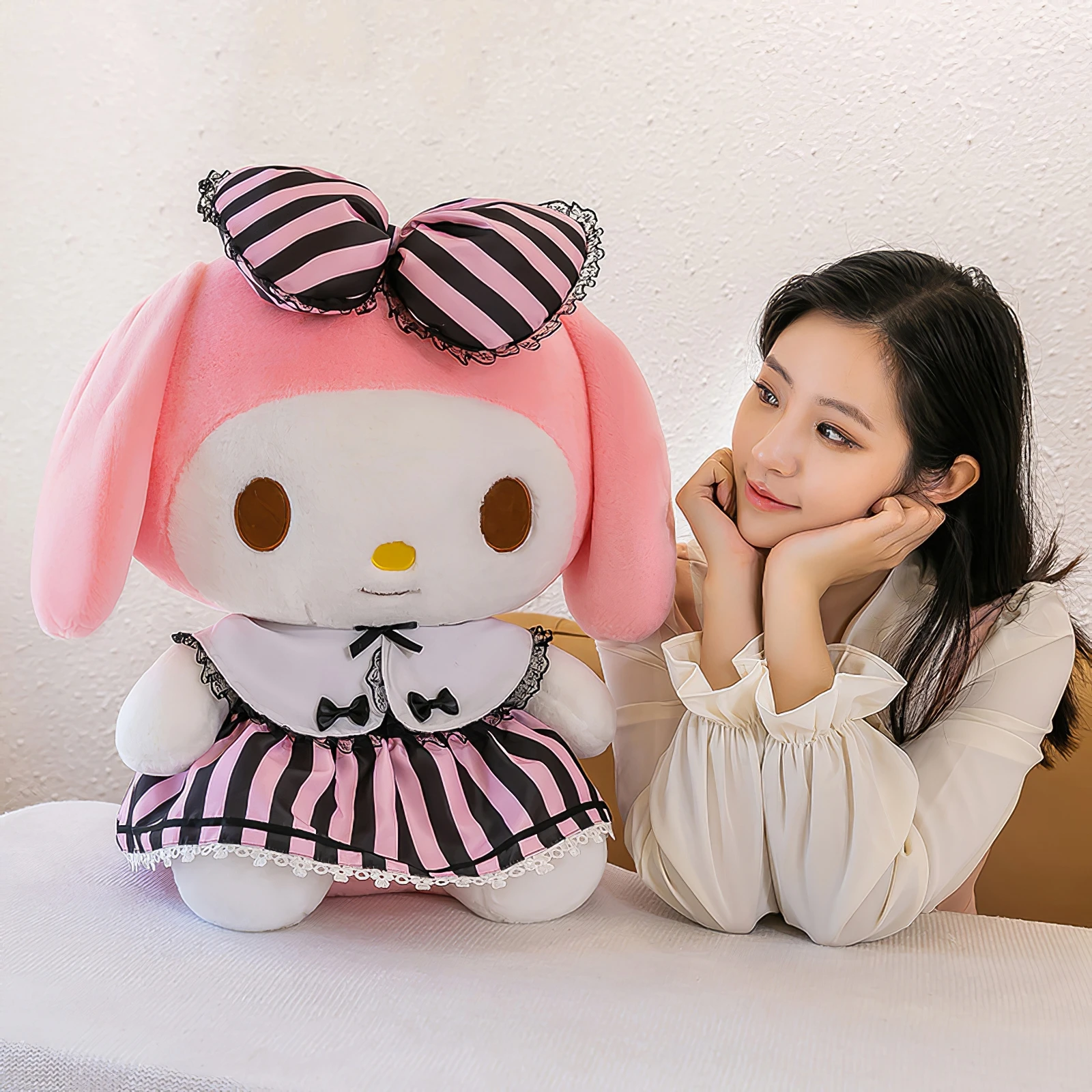 Sanrio Kuromi Brinquedo De Pelúcia Dos Desenhos Animados, Kawaii, Minha Melodia, Saia JK, Boneca De Pano De Pelúcia Macia, Bonito Almofada Tamanho Grande, Presente de Aniversário das Meninas, 60cm