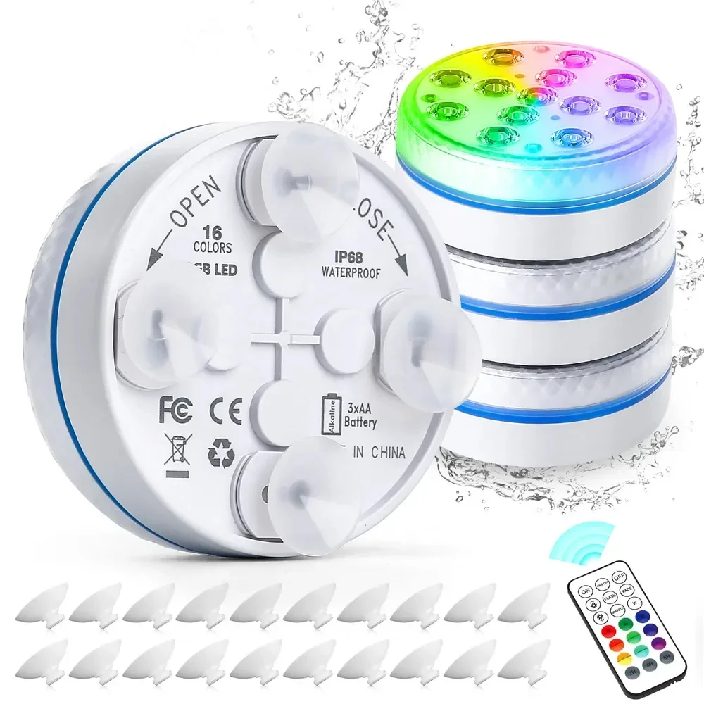 Submersible 13LEDs Lights Waterproof Underwater RGB with Remote Control Colour-Changing Light, Battery-Operated Flameless Lamps
