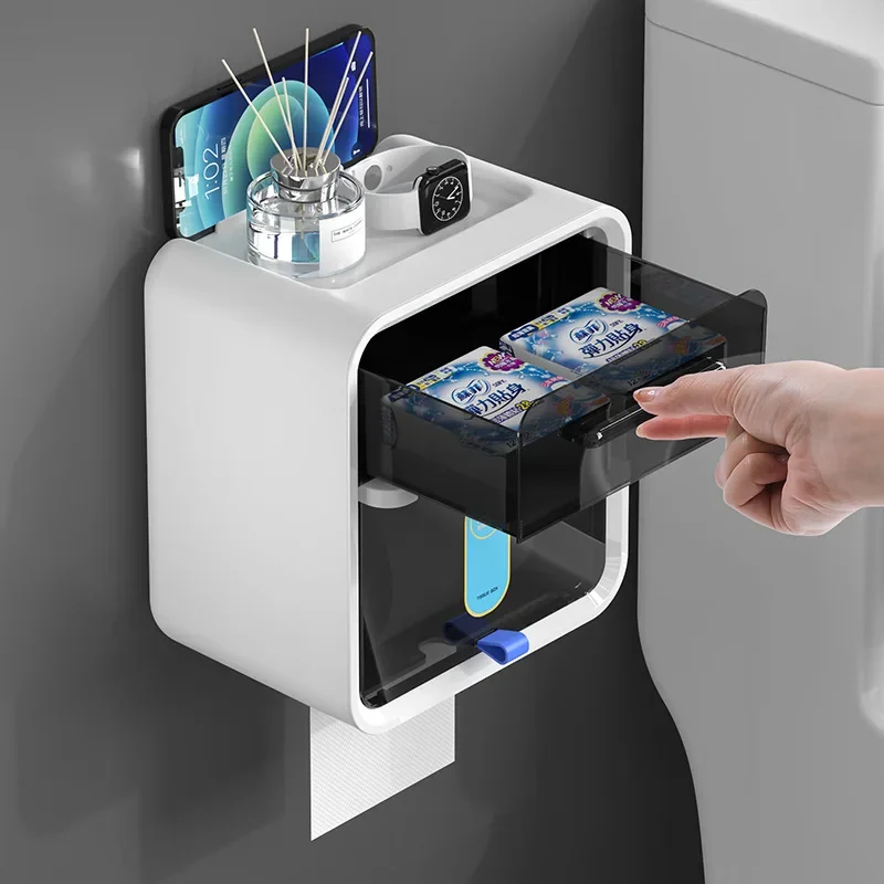 Paper Towel Dispenser Toilet Paper Holder Waterproof Tissue Box Wall Mount Storage Shelf Rack Paper Storage Box Bathroom Product