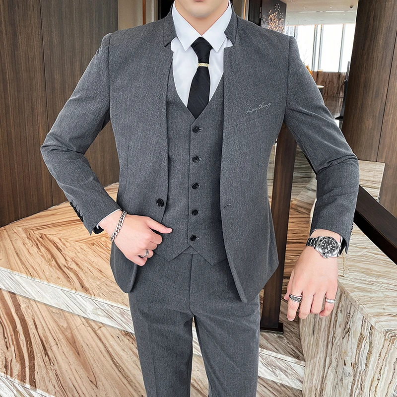 

(Jackets+Vest+Pants) 2022 clothing Men High Quality business Blazers/Male slim fit leisure three-piece suit/swallow-tailed coat