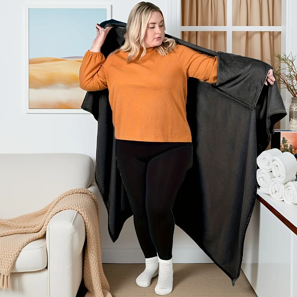 Cozy Flannel Winter Wearable Blanket Warm Thickened Office Nap Blanket Soft TV Blanket Winter