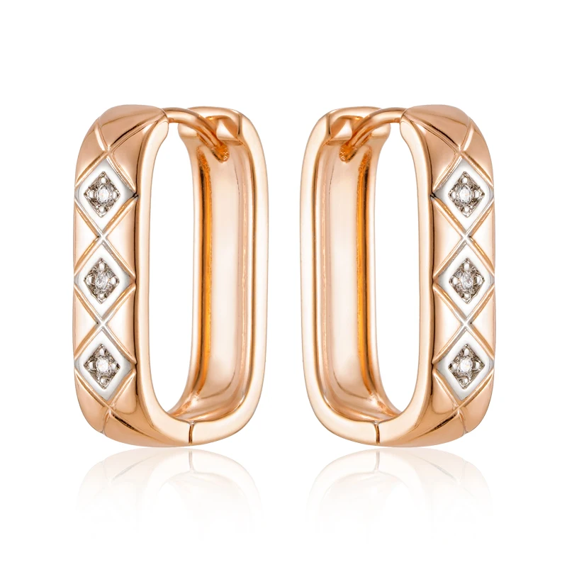 Wbmqda Delicate Elegant 585 Rose Gold Color Irregular Geometric Glossy Hoop Zircon Earrings For Women Daily Fine Jewelry Gift