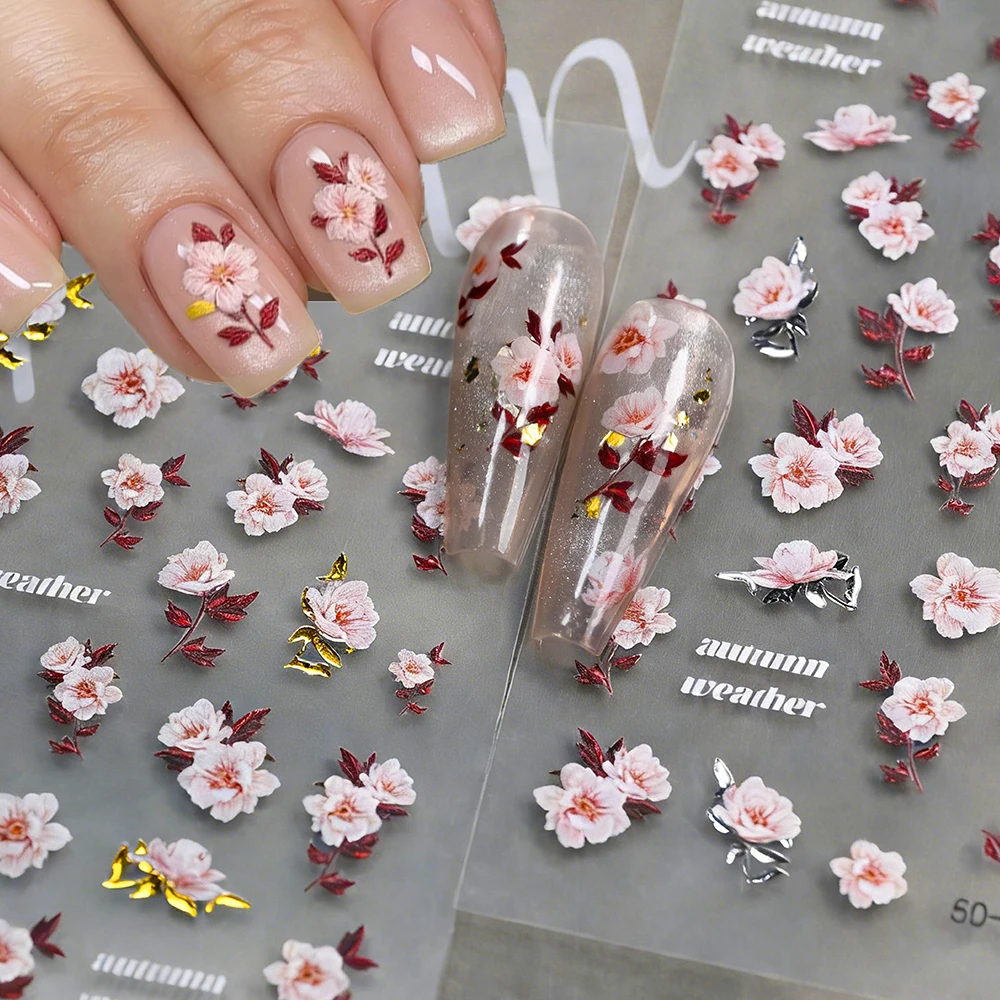 

Серебряные и золотые фольгированные наклейки для ногтей с пионами, изысканные ретро-наклейки с жемчужными цветами, DIY весенние розовые пионы для маникюра