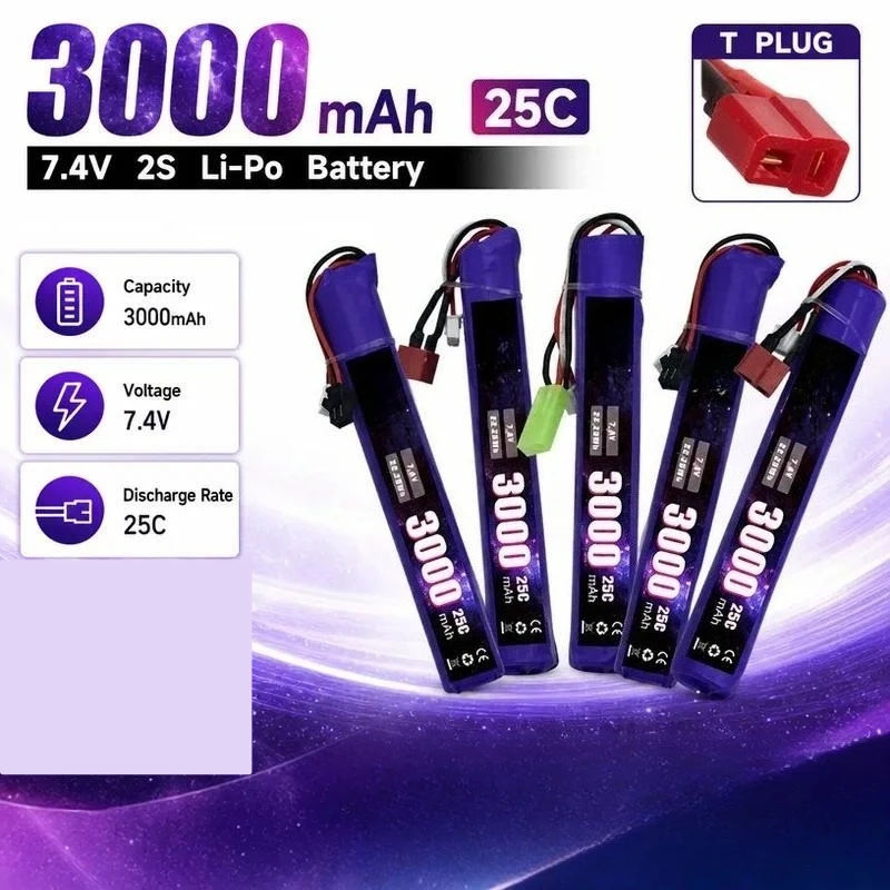 For Lithium Battery 7.4V 3000mAh 3S 25C Rechargeable Power Cell for Water Bullet RC Toy Off Road Vehicle