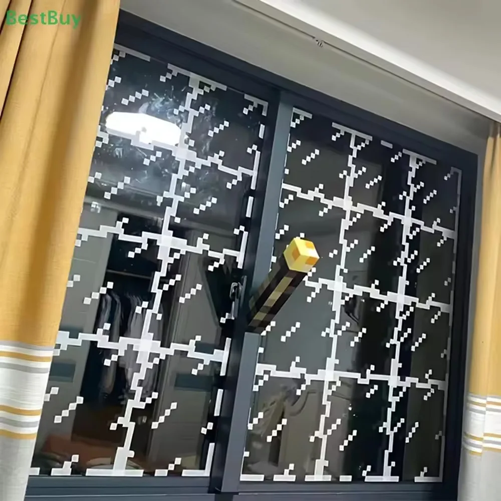 Pixel Style Static Cling Glass Window Film Removable Privacy Window Stickers for Game Room Bedroom Balcony Home DIY Decal Sheet