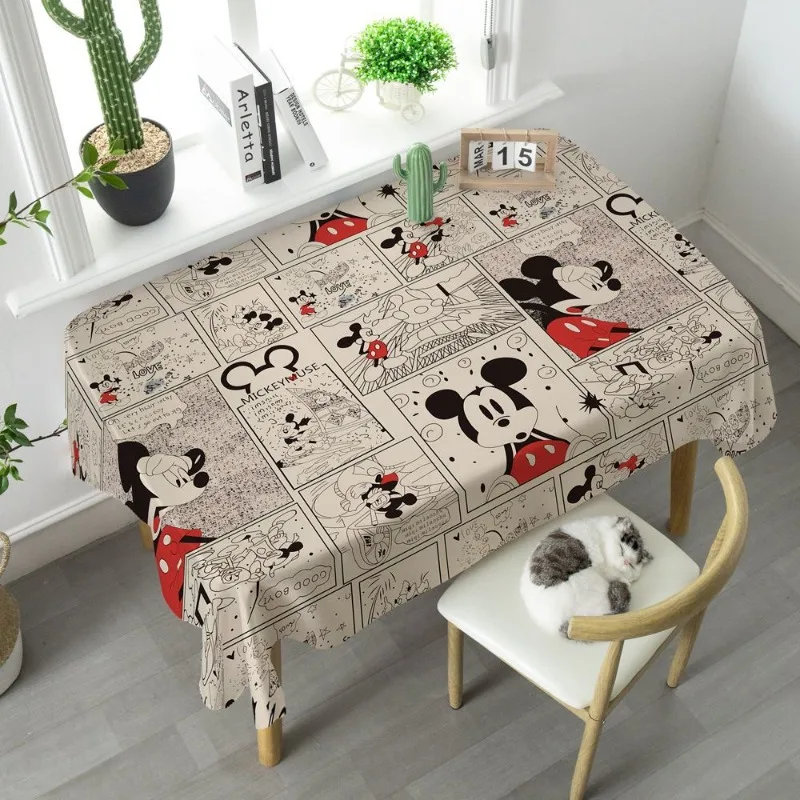 Cartoon Mickey Minnie Table Cloth Dust-proof Washable Living Room Coffee Table Cloth Mat Student Computer Table Cloth Wholesale