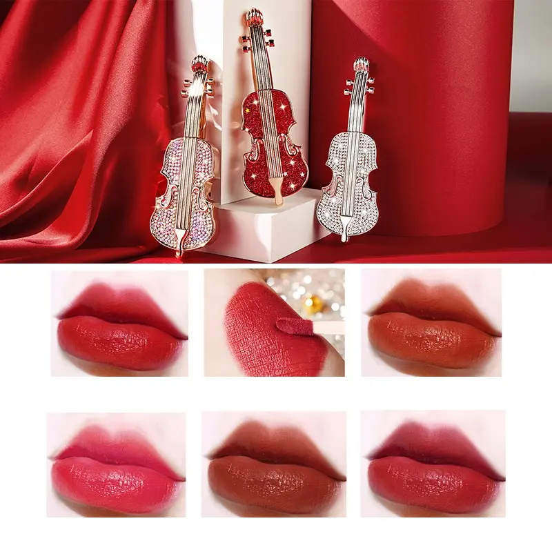 Luxury Classical Violin Lip Glaze 6 Color Matte Sexy Red Velvet Silky Lip Gloss Long Lasting Waterproof Moisturizer Lip Makeup