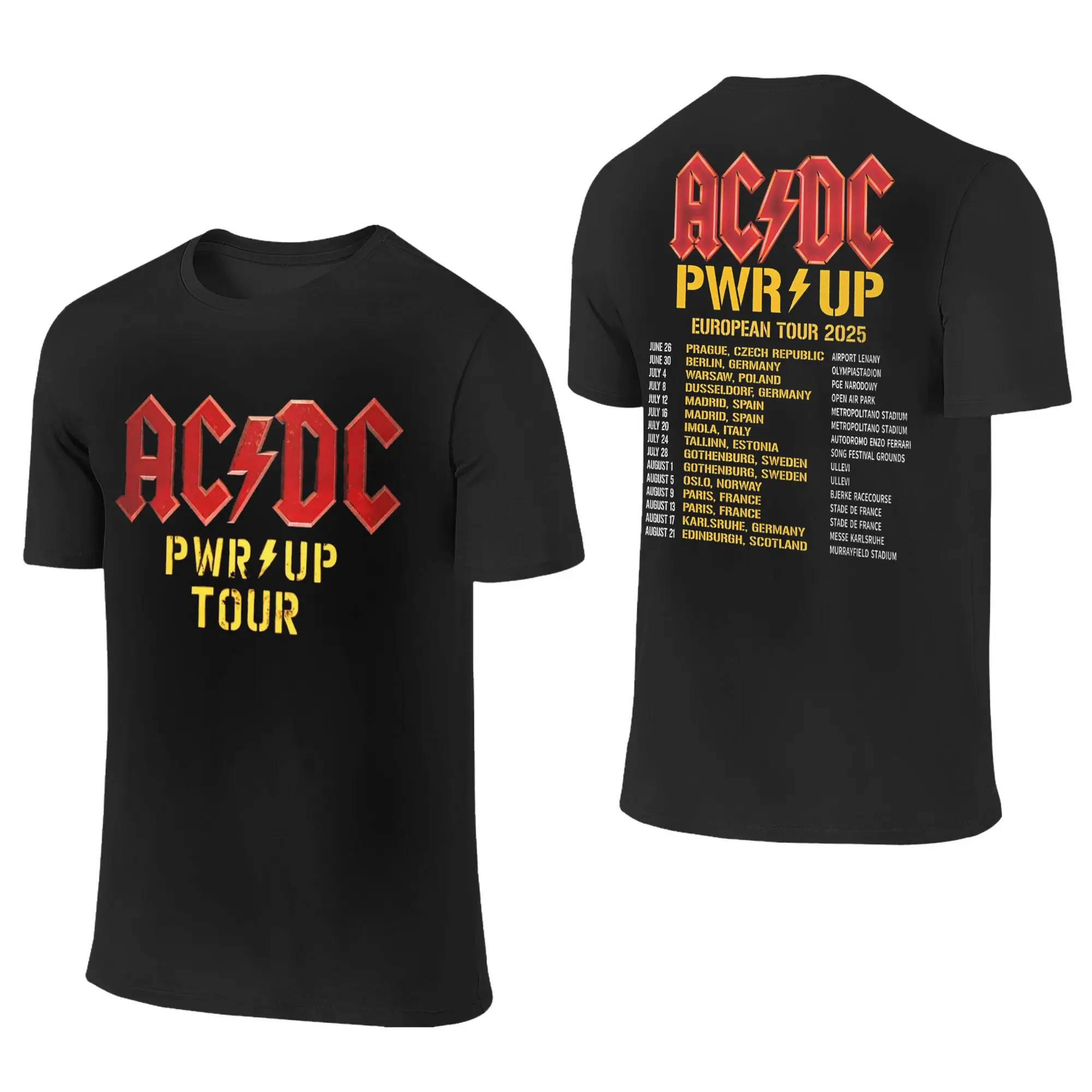 AC Pwr Up World Tour DC EUROPE 2025 Graphic Print T Shirts for Men Women  Pure Cotton  Tee Shirt Clothes image 2