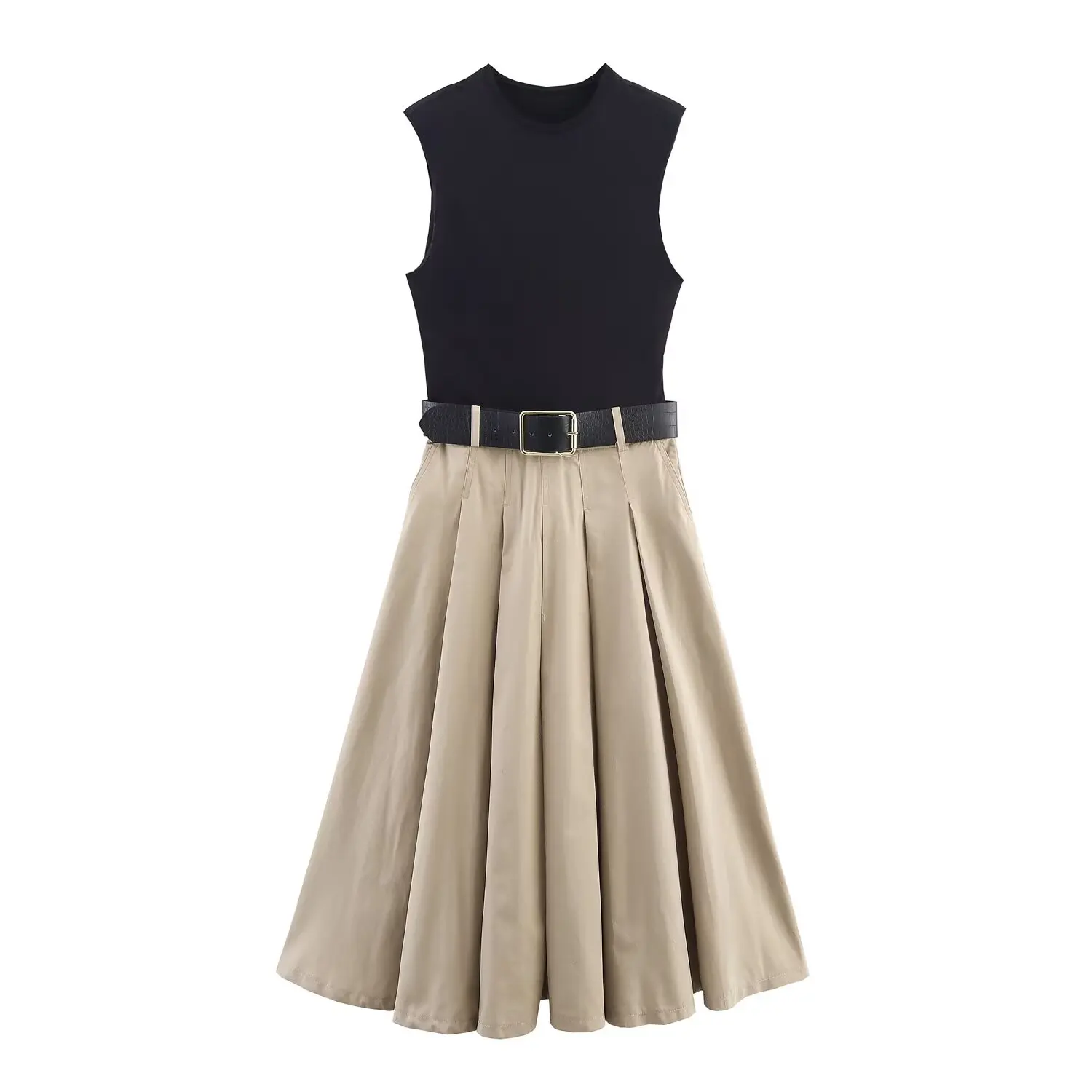 

PB&ZA2025 women's summer new products casual fashion high waist a-line temperament commuting medium and long pleated skirt