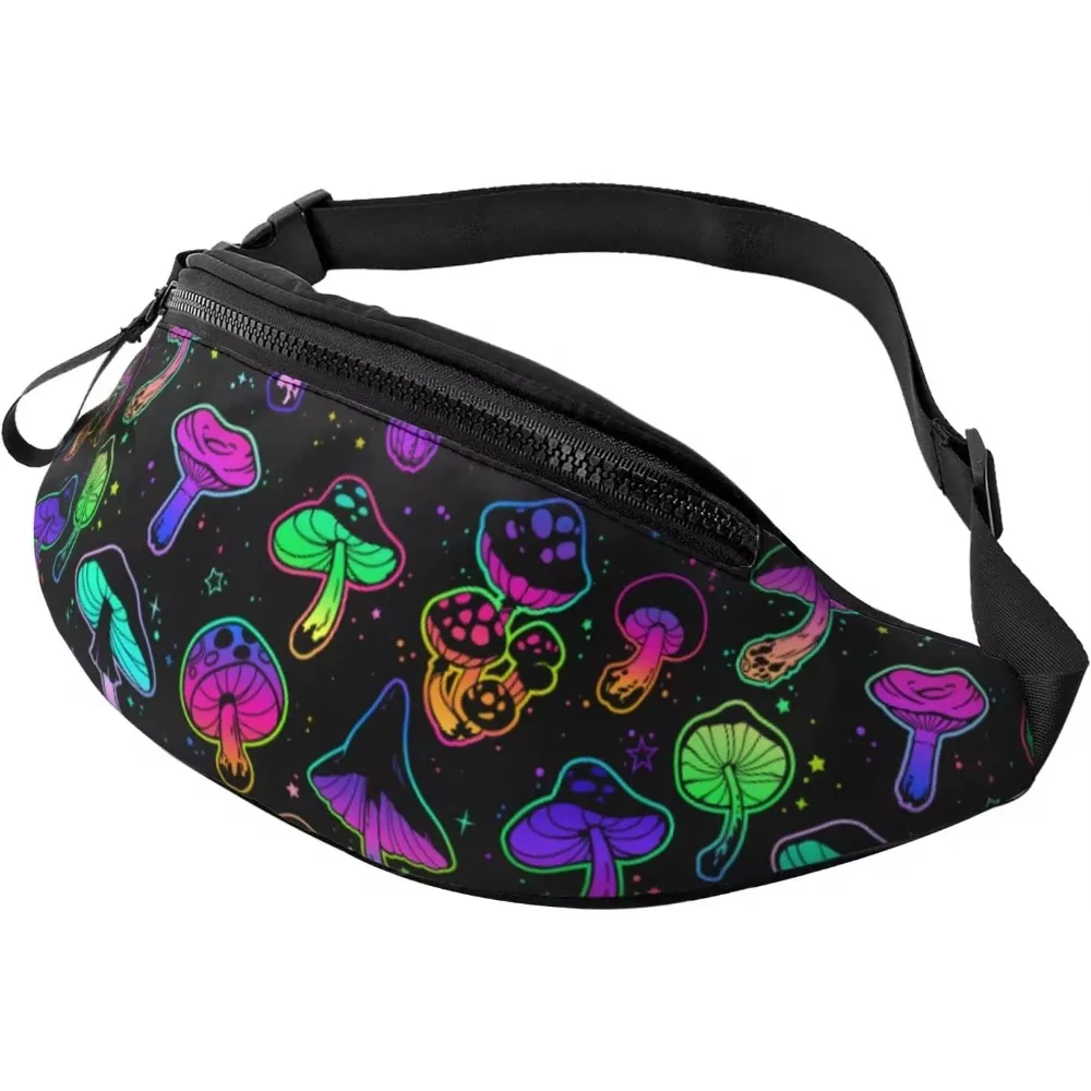 Bright Psychedelic Mushrooms Fanny Pack for Men Women Adjustable Belt Bag Casual Waist Pack for Travel Hiking Running Cycling