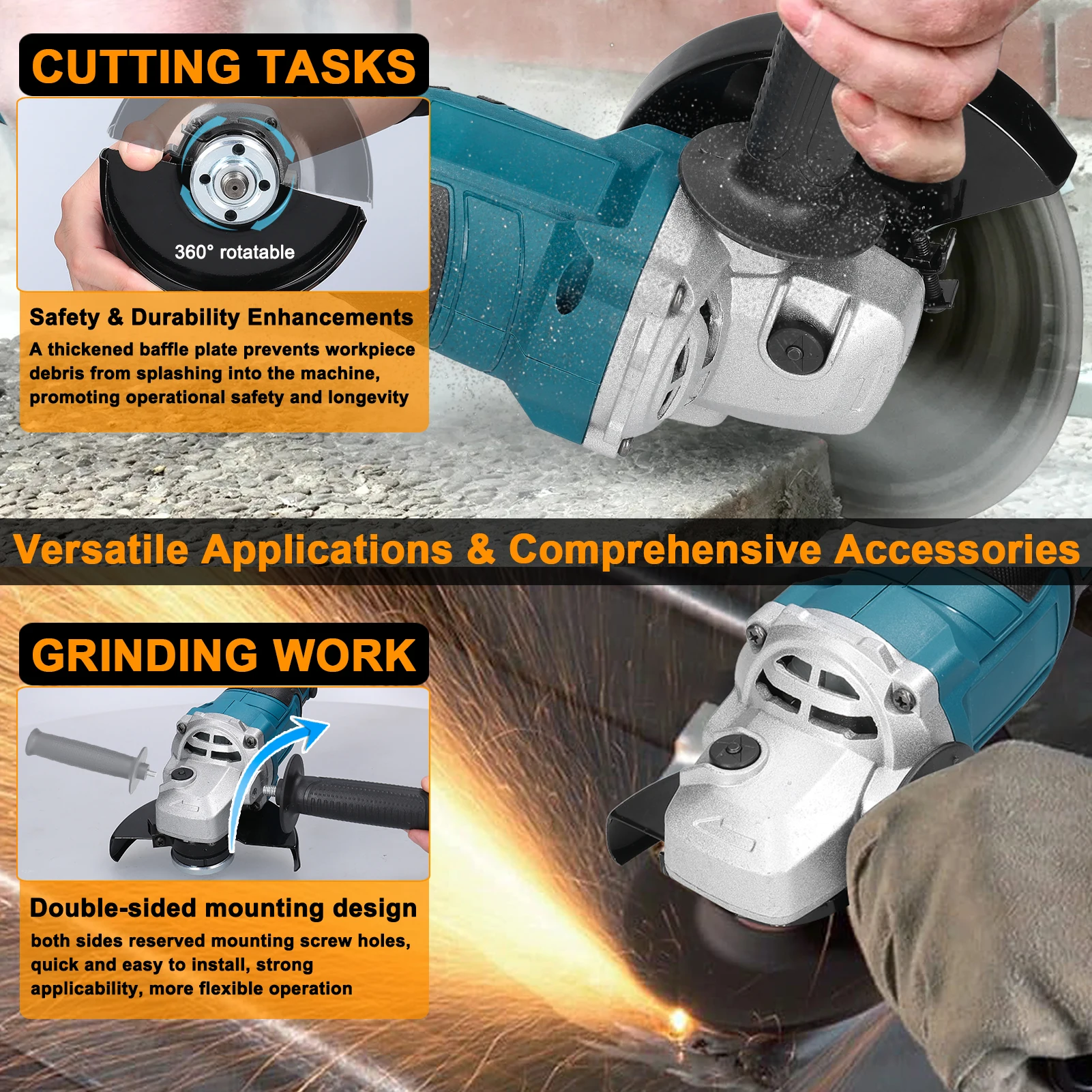 125 Type Electric Angle Grinder Brushless Motor Electric Grinding Tools Handheld Lithium Cutter Utility Power Tool Polishing