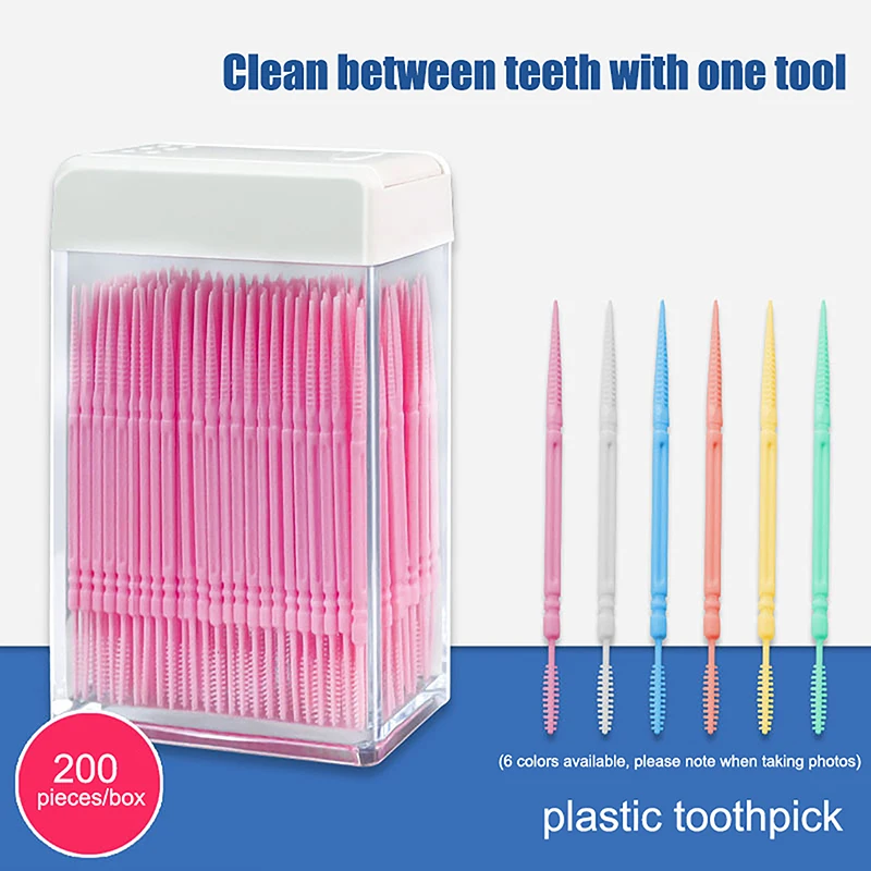 200pcs/Box Toothpicks Double-headed Disposable Interdental Brush Multicolour Dental Tooth Clean Hygiene Clean The Mouth