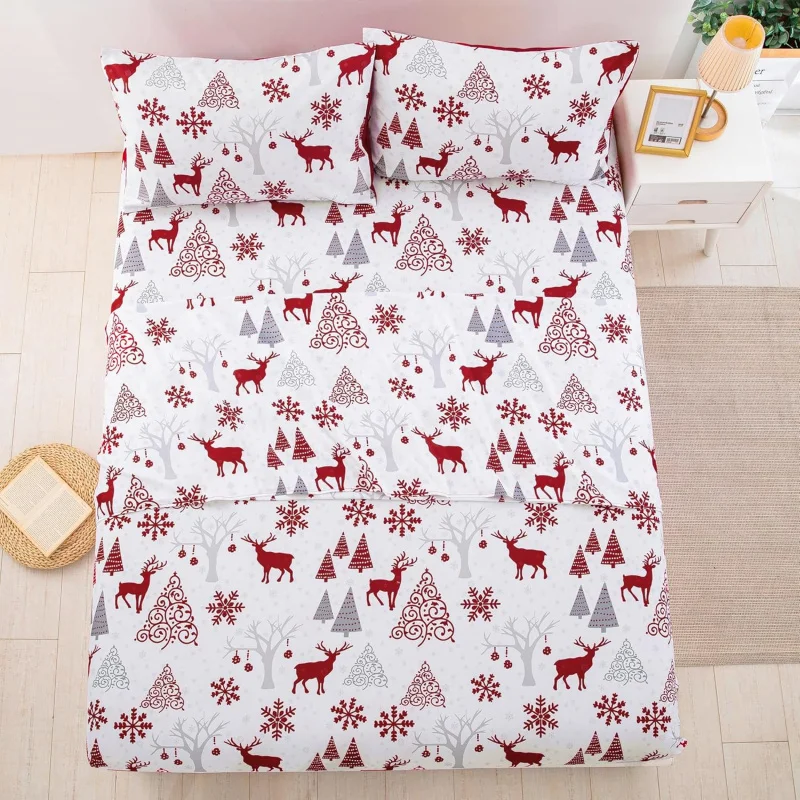 Christmas home set of 3 pieces, red reindeer 1 piece duvet cover 2 pillowcases 90inX90in