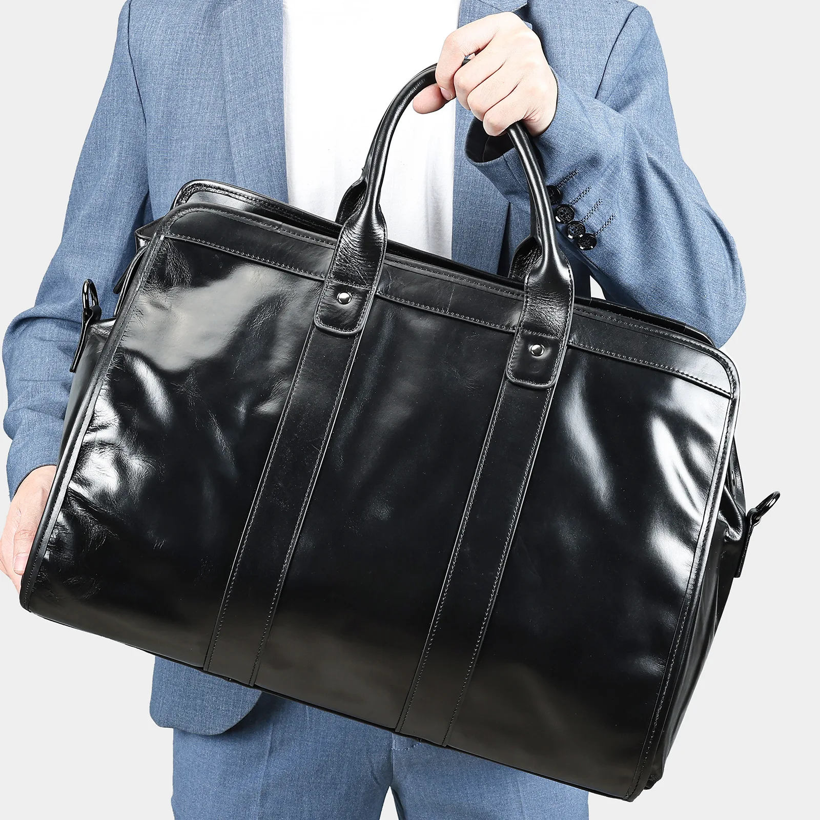 New Cowhide Leather Weekender Duffel Bag Men's Large Capacity Multi-Day Business Travel Handbag Luxury Convertible Carry-On