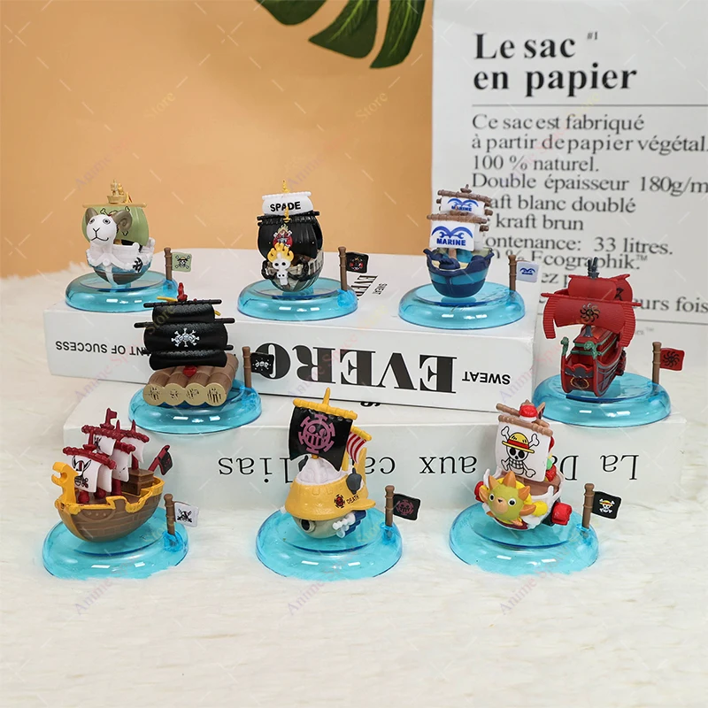 8-10pcs/set One Piece Figures Thousand Sunny Going Merry Boat Pirate Ship Luffy Zoro Nami Collectible Model Ornament Toys Gifts