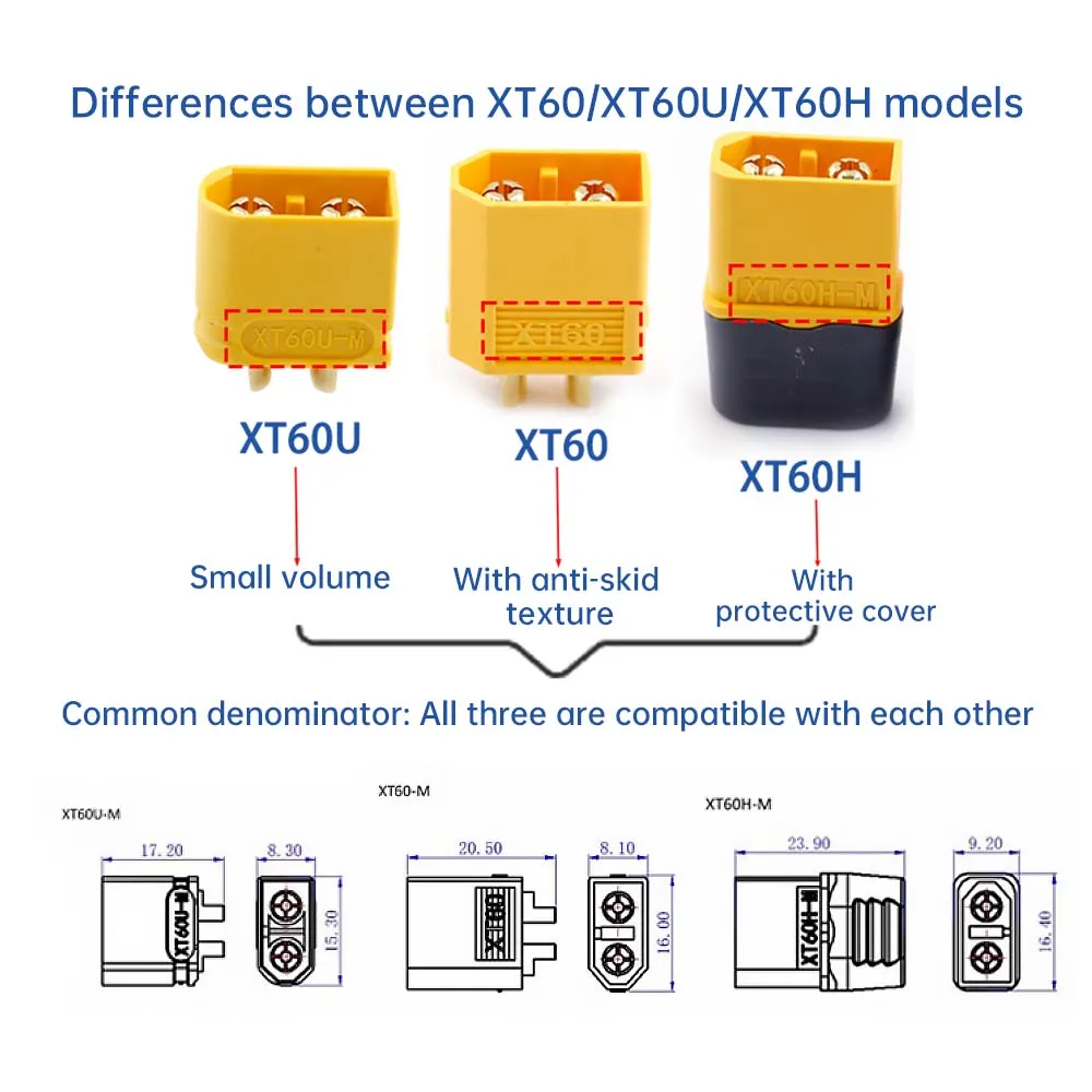 Amass XT60 series plug (XT60U/XT60H/XT60PW/XT60L) low resistance, male and female connectors, suitable for RC model  batteries