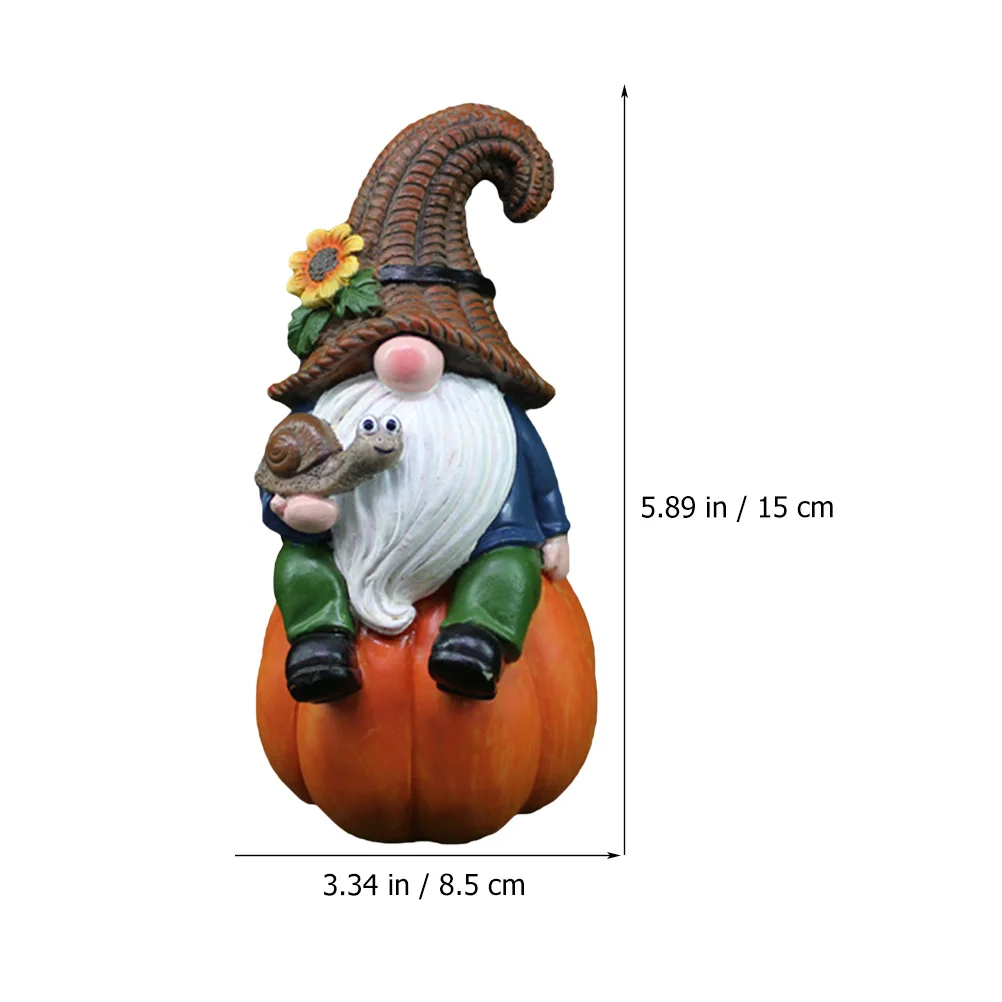 Gnome Statue Garden Gnome Figurine Gnome Sitting On Pumpkin Sculpture Autumn Harvest Yard Gnome Ornament Figurine HalloweenDecor