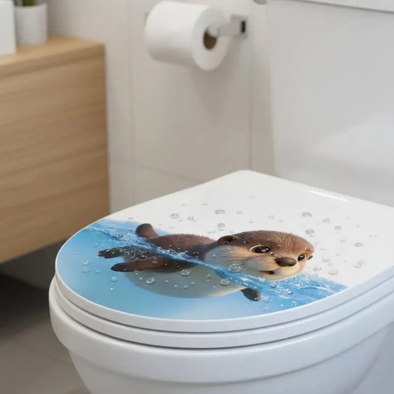 Cute Cartoon Penguins Toilet Stickers, Waterproof Ocean Wave Toilet Seat Decals, Removable Bathroom Decor For Kids Bathroom Home