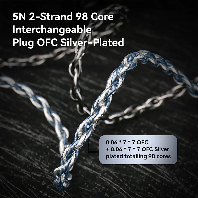 KBEAR P34 earphone Upgrade Cable 5N 2-Strands 98-Core OFC Silver-Plated Interchangeable Plug Design  3.5/4.4 for MK3 view 3