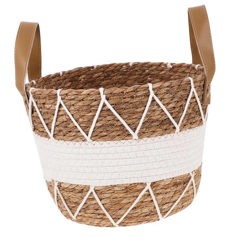 1 PCS Boho Decorative Storage Basket Woven Blanket Basket Cattail For Living Room,Bedroom,Bathroom, For Pillows, Towels, Shoes