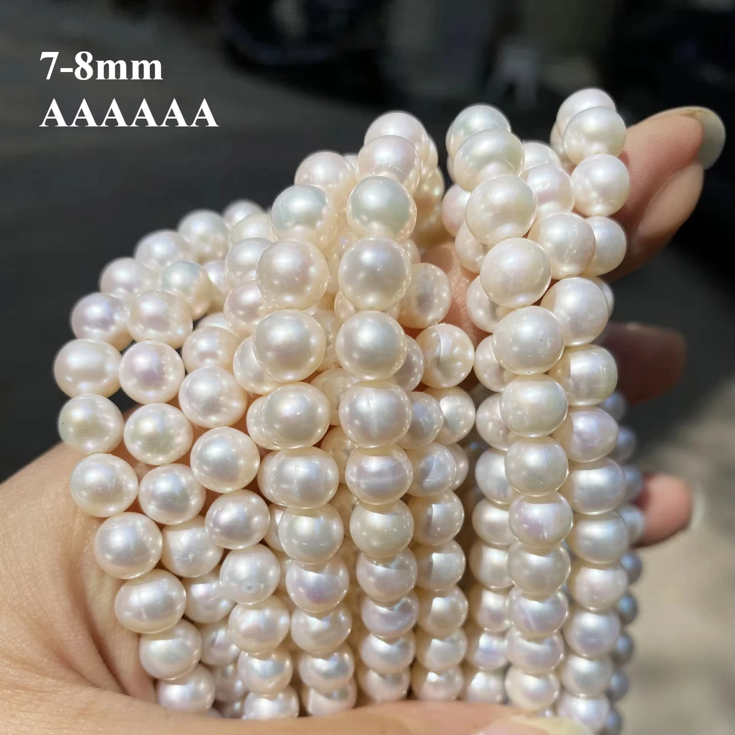 7-8mm 6A Spotless Pristine Natural Freshwater White Round Pearl Rare Bead Gift Jewelry Make DIY Necklace Bracelet Accessories
