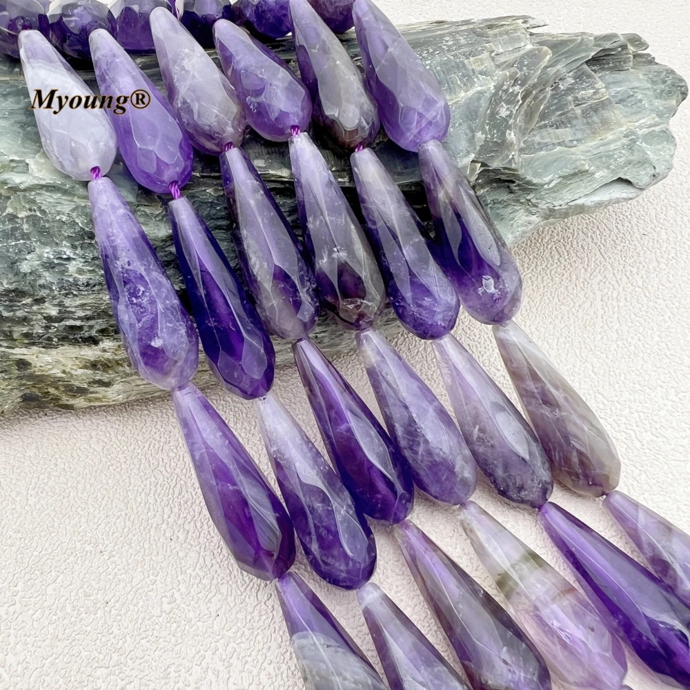 10X30MM 13PCS Faeted Teardrop Shape Natural Purple Crystal Amethysts Loose Beads MY230862